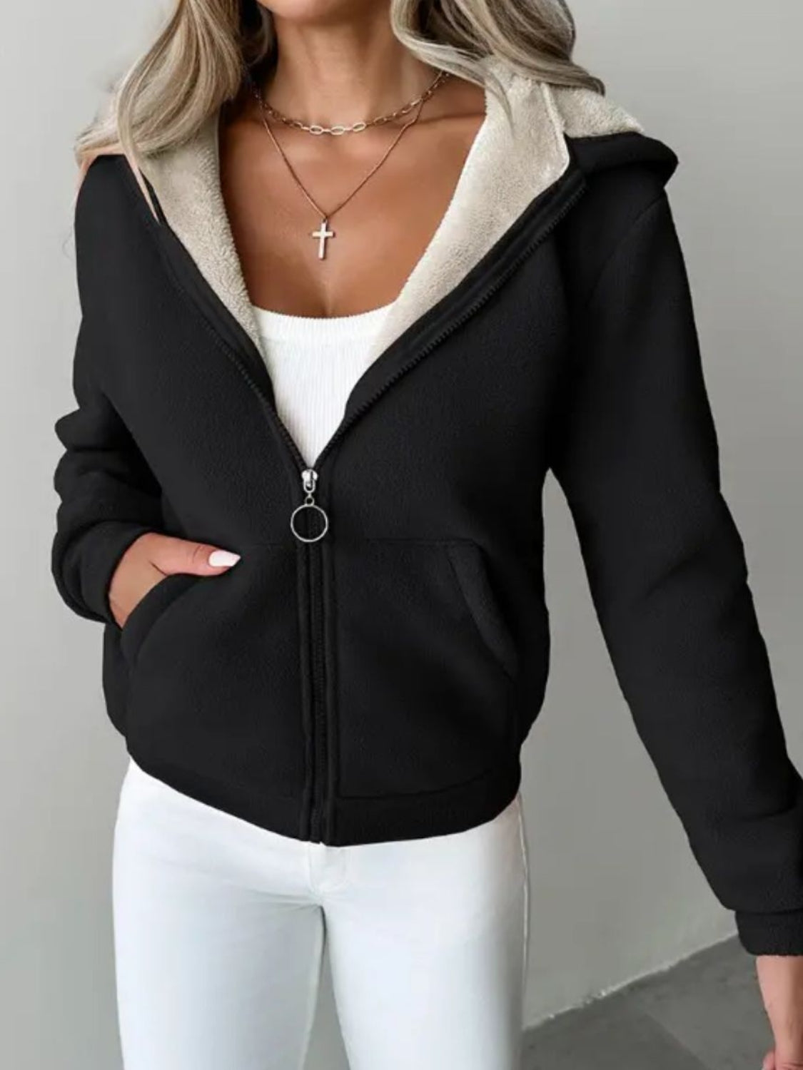 Zip Up Long Sleeve Hooded Jacket In Multi Colors