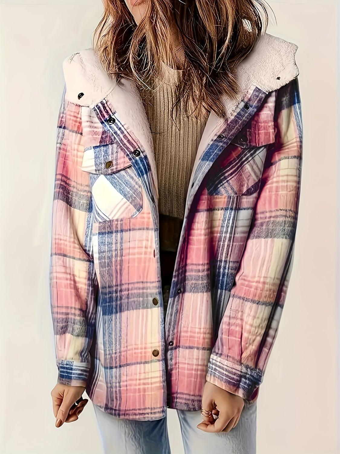 Alexandra Plaid Snap Down Hooded Jacket