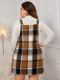 Leah Plus Size Plaid Wide Strap Overall Dress In Multi Colors