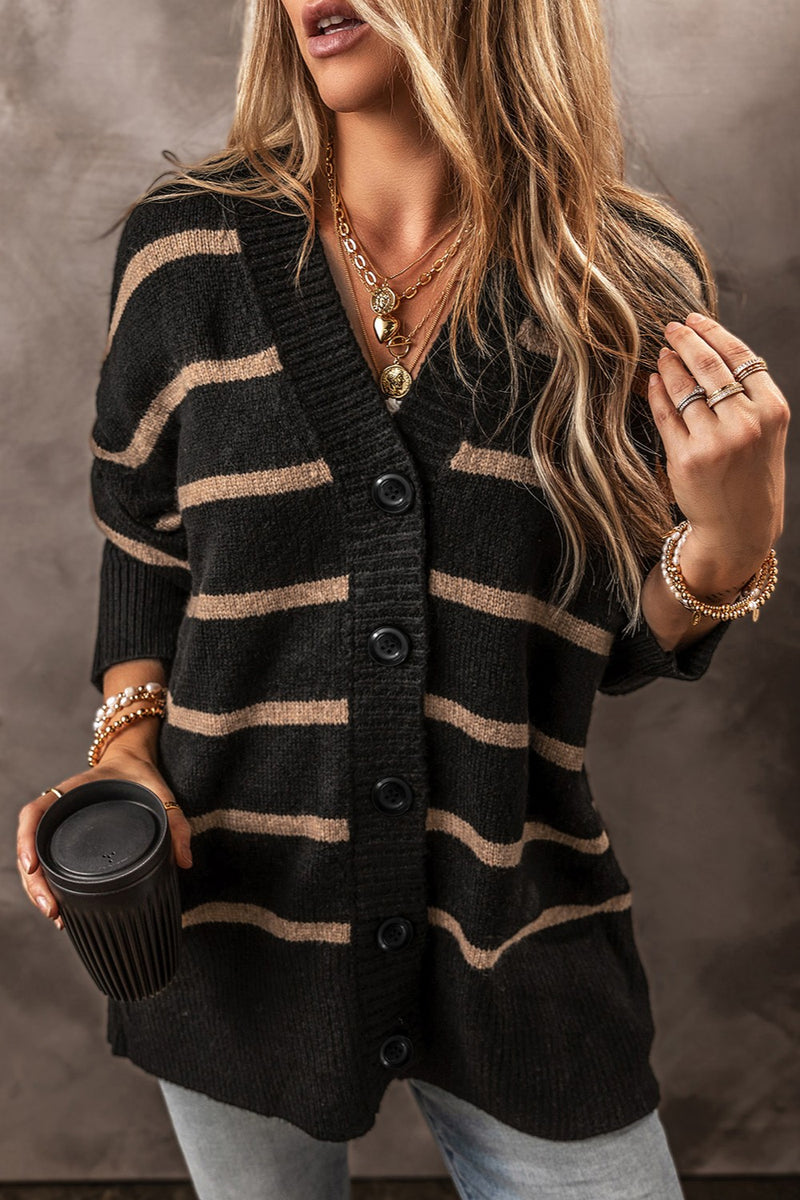 Blair Striped Button Up Dropped Shoulder Cardigan