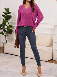 Teagan Ribbed V-Neck Long Sleeve Top