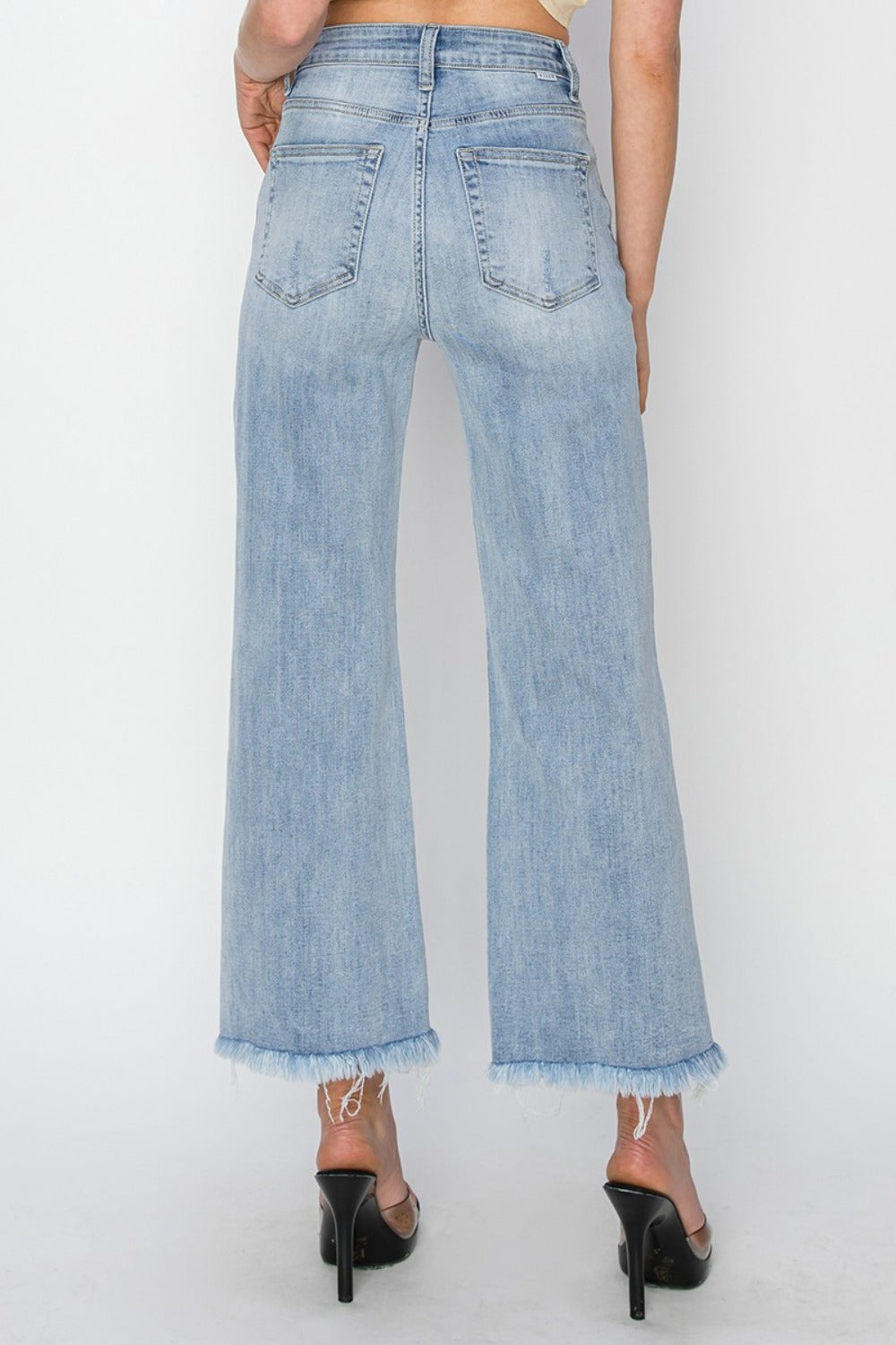 Zoey High Rise Crop Wide Fray Hem Jeans