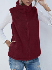 Callie Fuzzy Zip Up Vest With Pockets In Multi Colors