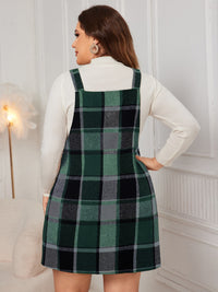 Leah Plus Size Plaid Wide Strap Overall Dress In Multi Colors