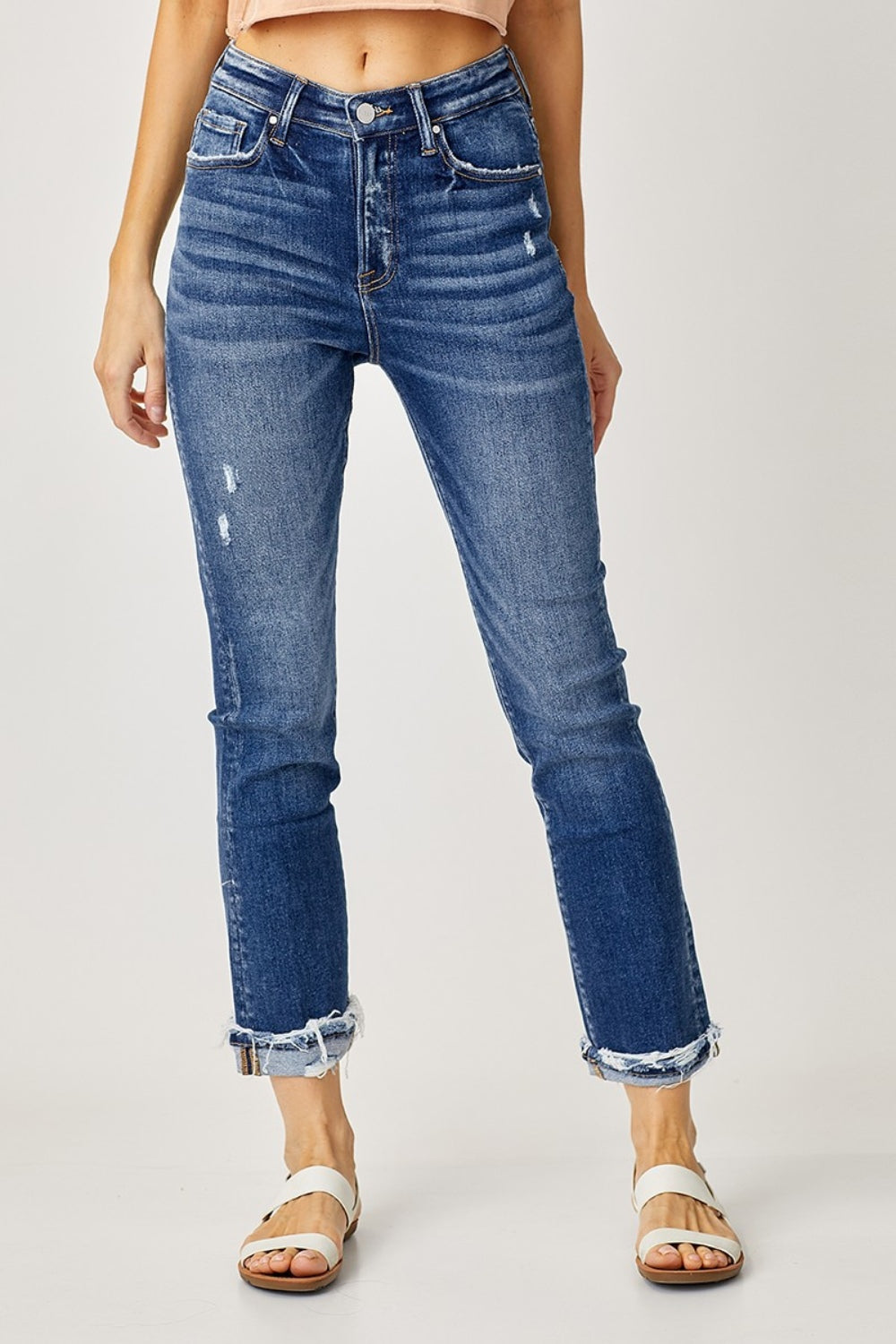 Elizabeth High-Rise Frayed Cuffed Straight Jeans