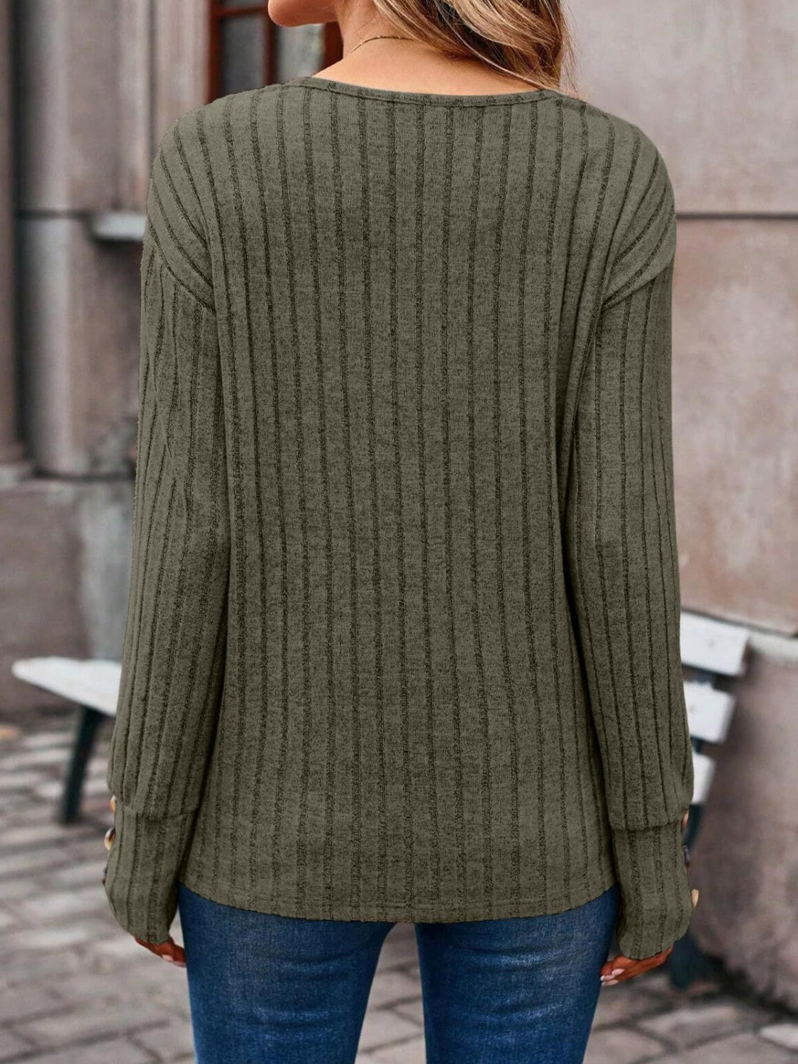 Teagan Ribbed V-Neck Long Sleeve Top