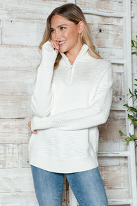 Half Zip Long Sleeve Knit Top In Multi Colors