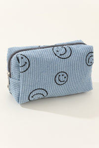 Smiley Face Corduroy Cosmetic Pouch