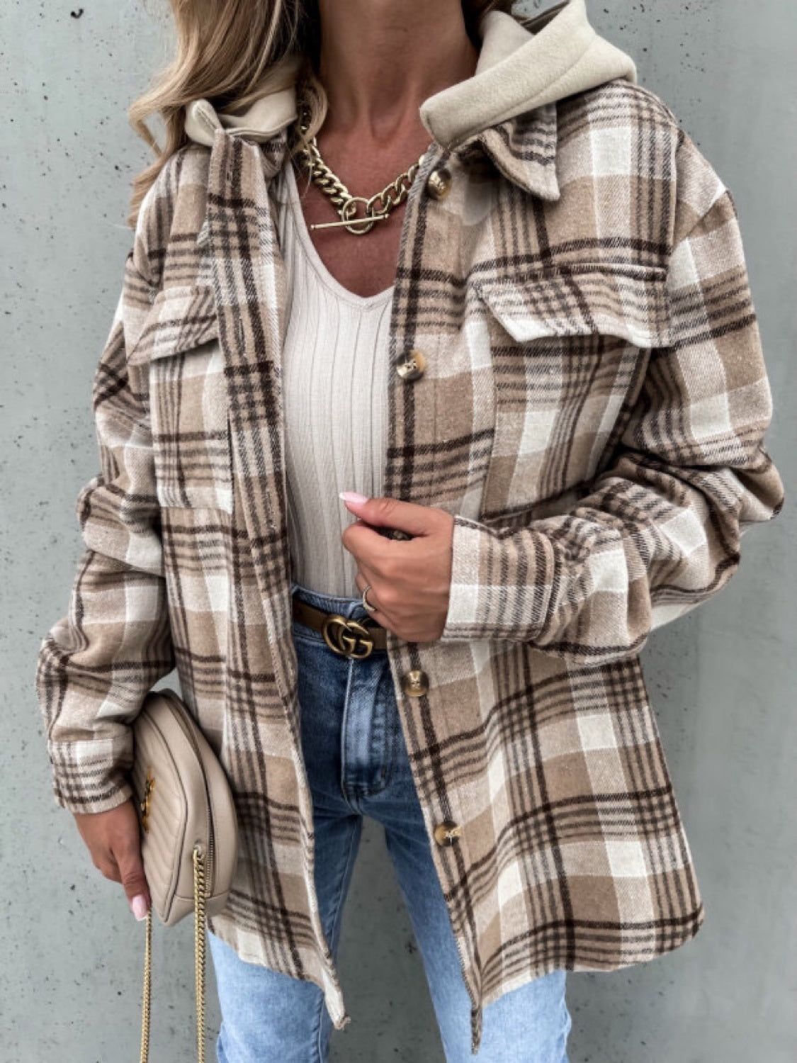 Plaid Dropped Shoulder Hooded Jacket In Multi Colors