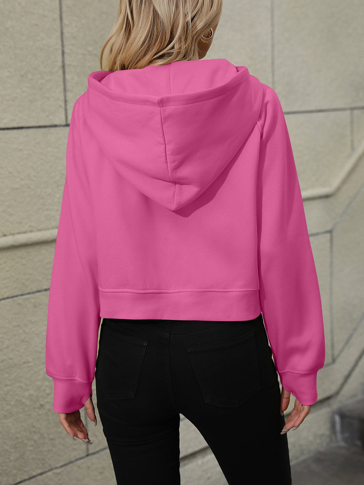 Zayla Raglan Sleeve Zip-Up Hoodie with Pocket