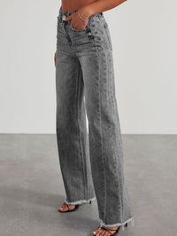 Wren Raw Hem Wide Leg Jeans with Pockets