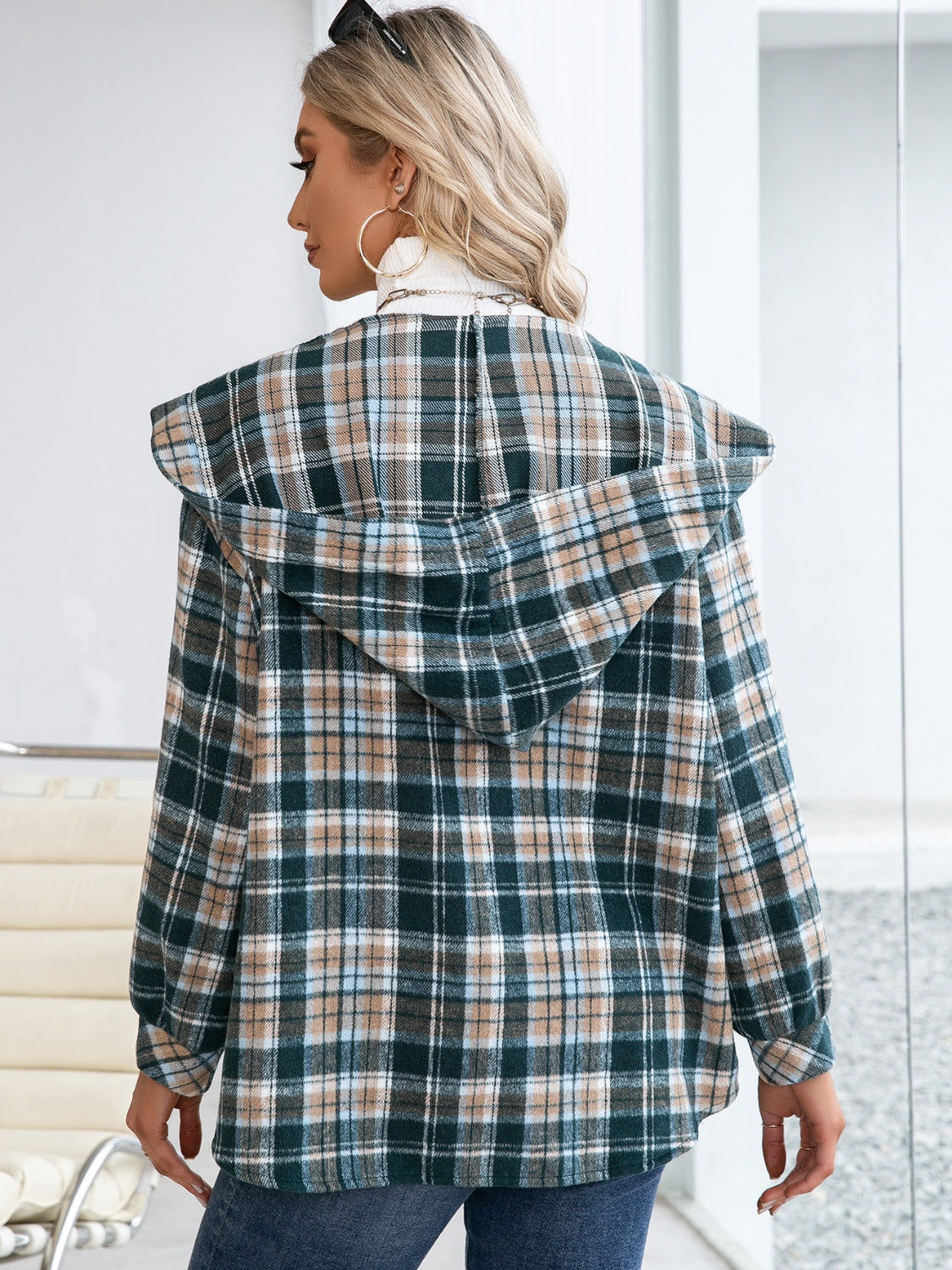 Juliette Plaid Snap Down Hooded Jacket