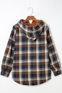 Plaid Button Up Long Sleeve Hooded Jacket