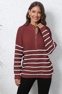 Mock Neck Long Sleeve Zip-Up Sweater In Multi Colors