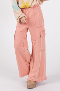 Ava Rose Knit Terry Mineral Wash Wide Leg Pants