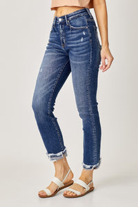 Elizabeth High-Rise Frayed Cuffed Straight Jeans