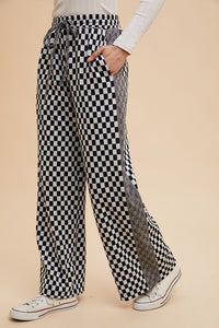 Drawstring Checkered Wide Leg Pants