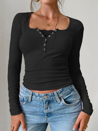 Square Neck Half Snap Top In Three Colors