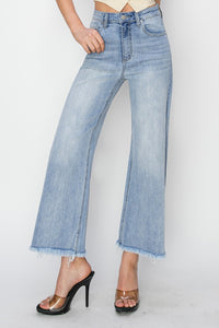 Zoey High Rise Crop Wide Fray Hem Jeans