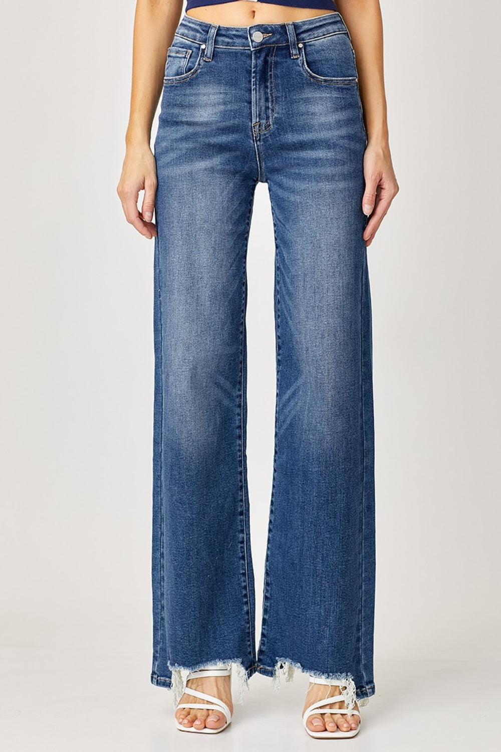 Oaklynn High Rise Frayed Hem Wide Leg Jeans