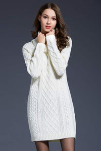 Woven Right Full Size Mixed Knit Cowl Neck Dropped Shoulder Sweater Dress In Multi Colors