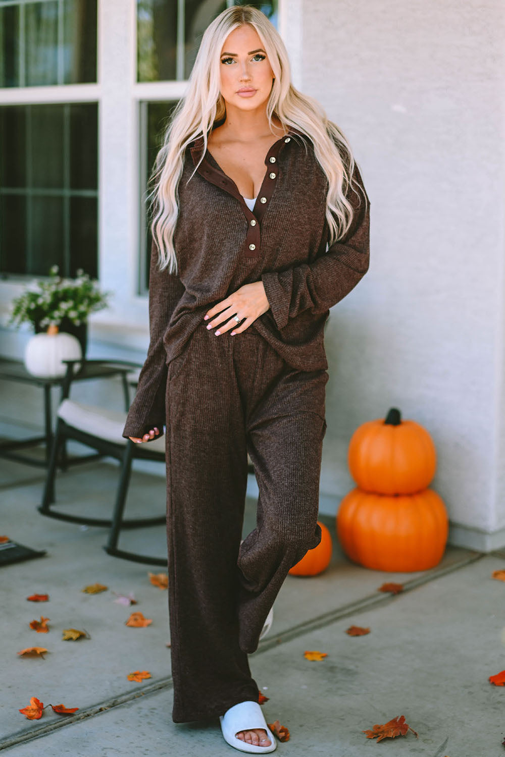 Juliette Buttoned Top and Long Pants Lounge Set