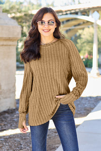 Ribbed Round Neck Knit Top In Multi Colors