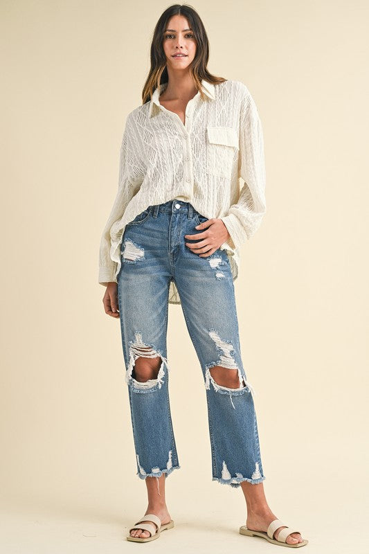 Katy Distressed Raw Hem Cropped Jeans