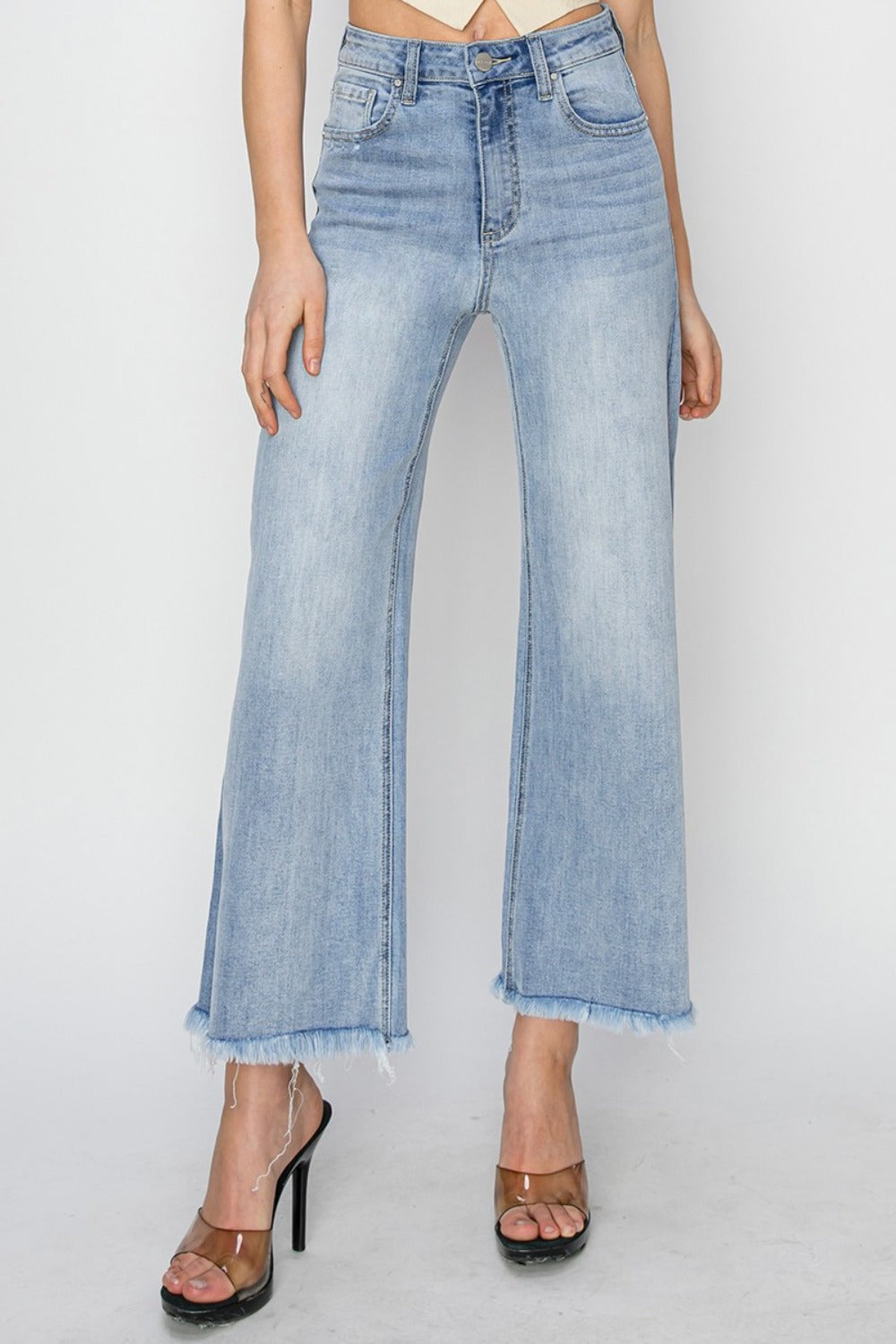 Zoey High Rise Crop Wide Fray Hem Jeans