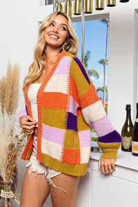 Kaia Checkered Color Block Sweater Cardigan