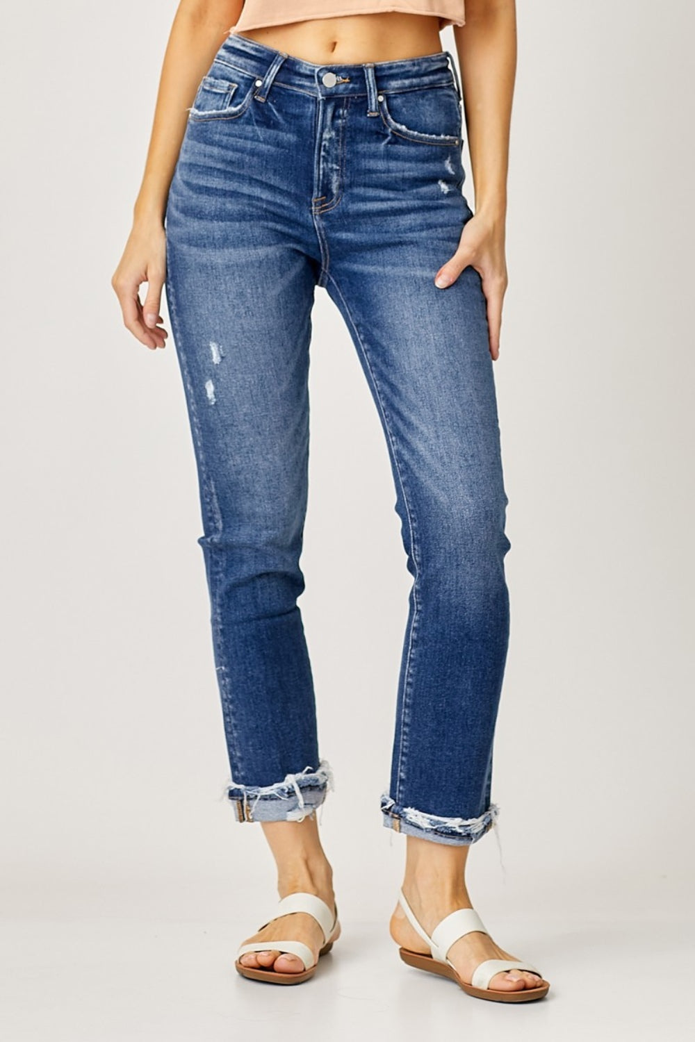 Elizabeth High-Rise Frayed Cuffed Straight Jeans