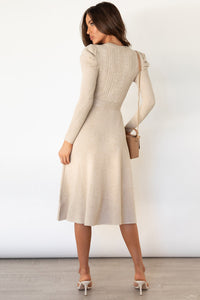 Round Neck Long Sleeve Tie Waist Sweater Dress In Multi Colors