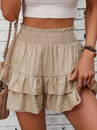 Aria Khaki and Black Smocked Layered Shorts