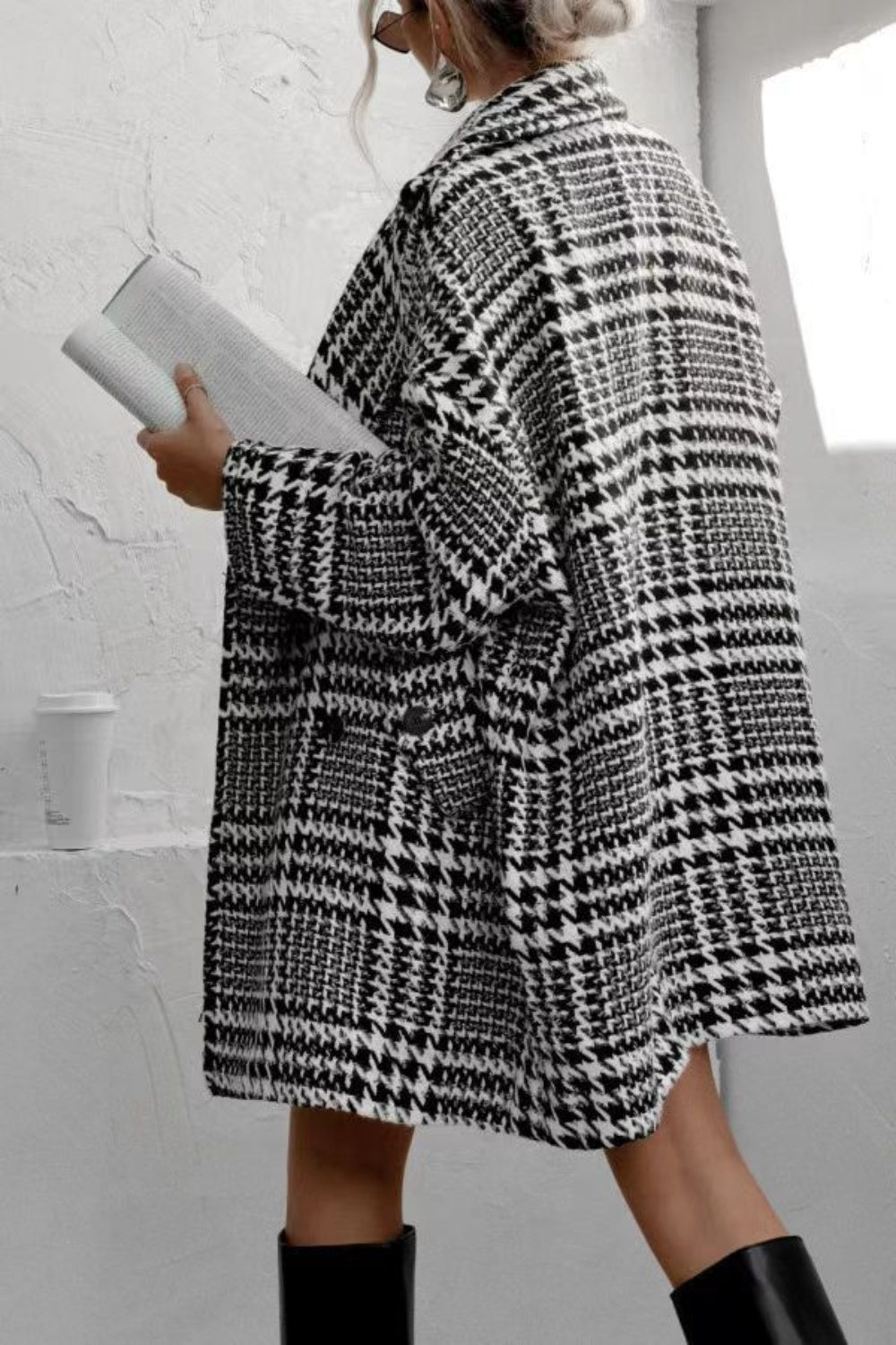 Madeline Houndstooth Coat With Pockets In Multi Colors