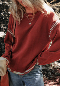 Sienna Striped Detail Round Neck Dropped Shoulder Sweater