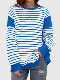 Clara Slit Exposed Seam Striped Sweatshirt In Multi Colors