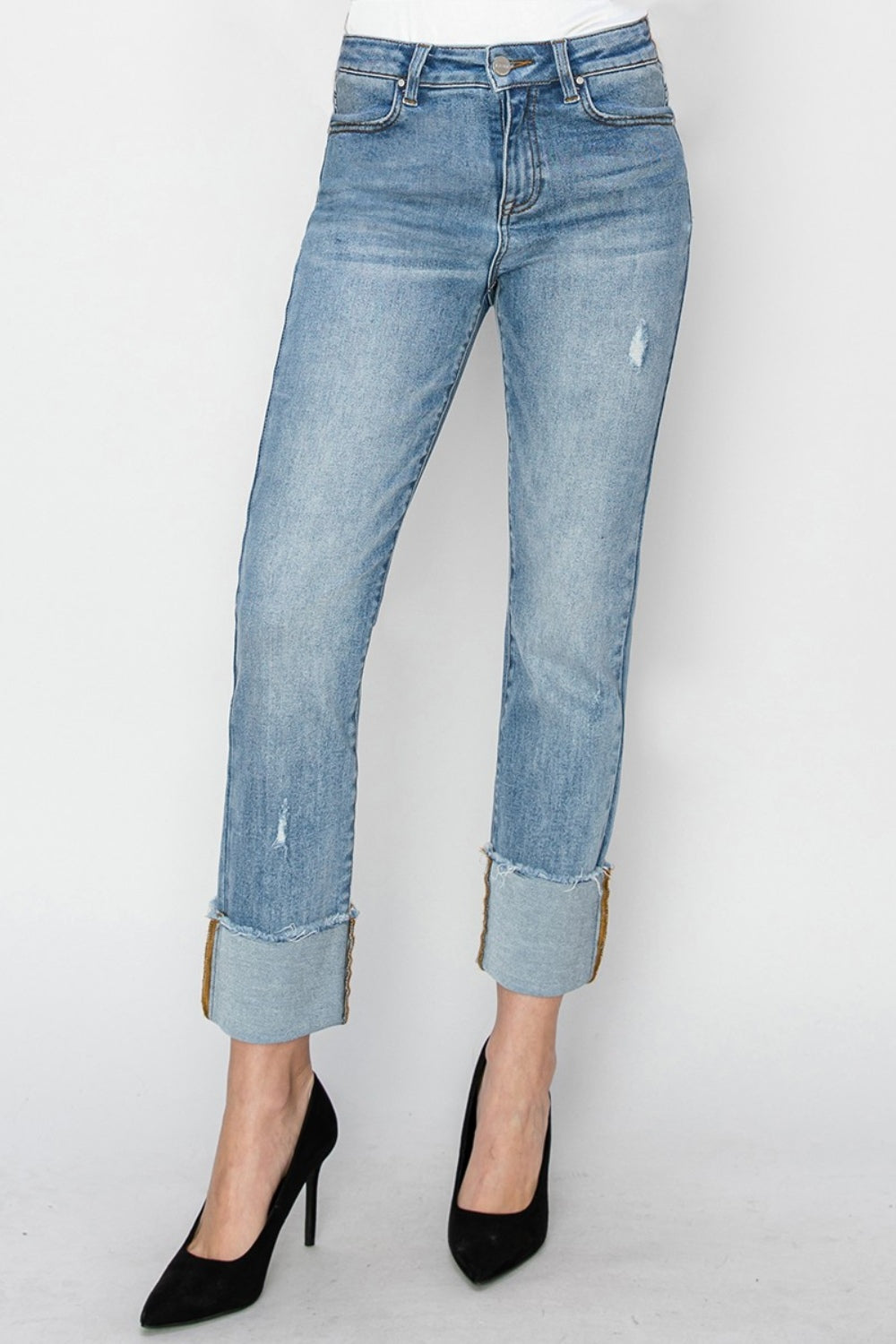 Risen Sloane High Rise Cuffed Slim Straight Jeans