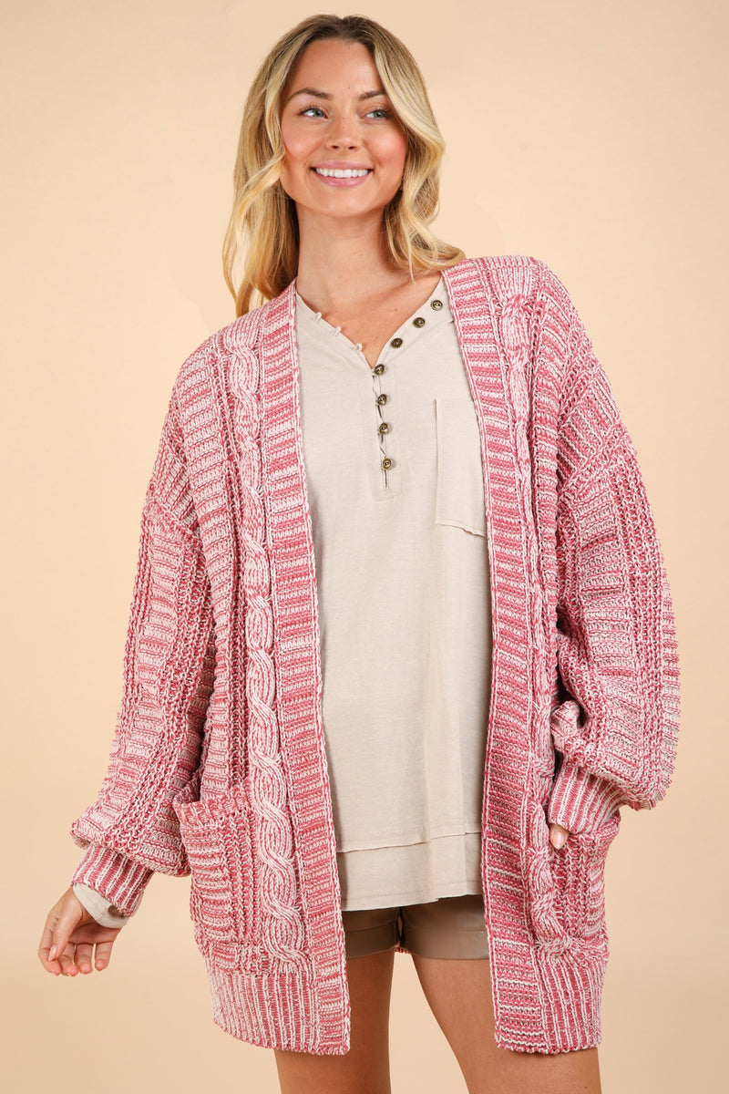 Melanie Cable Knit Open Front Cardigan