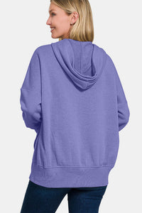 Half Snap Long Sleeve Hoodie with Kangaroo Pocket