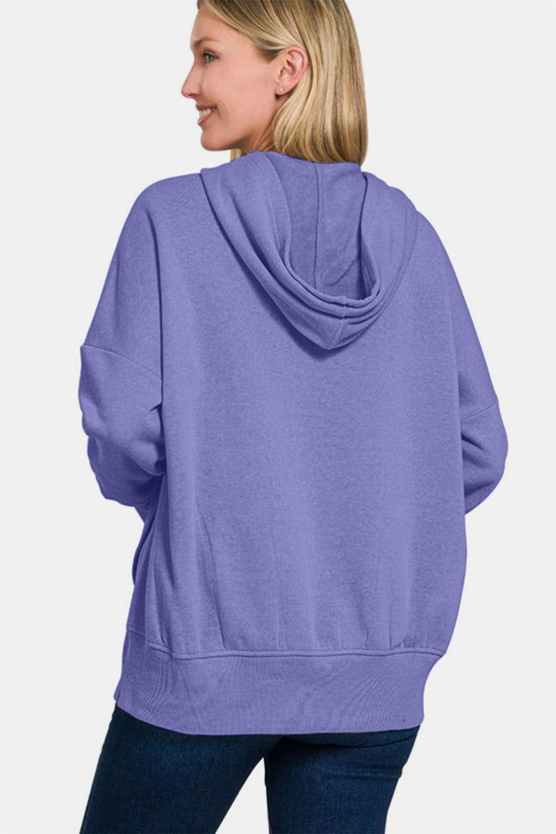 Half Snap Long Sleeve Hoodie with Kangaroo Pocket