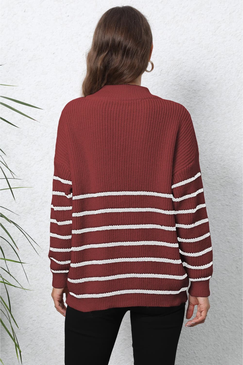 Mock Neck Long Sleeve Zip-Up Sweater In Multi Colors