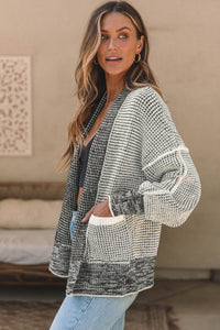 Waffle-knit Pocketed Open Front Cardigan In Multi Colors