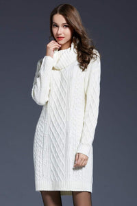 Woven Right Full Size Mixed Knit Cowl Neck Dropped Shoulder Sweater Dress In Multi Colors