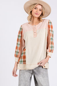 Exposed Seam Button Detail Plaid Top