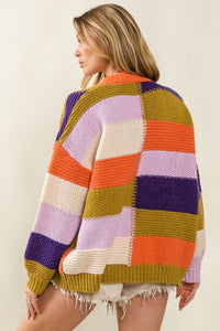 Kaia Checkered Color Block Sweater Cardigan