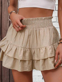 Aria Khaki and Black Smocked Layered Shorts