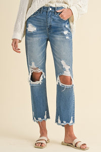 Katy Distressed Raw Hem Cropped Jeans