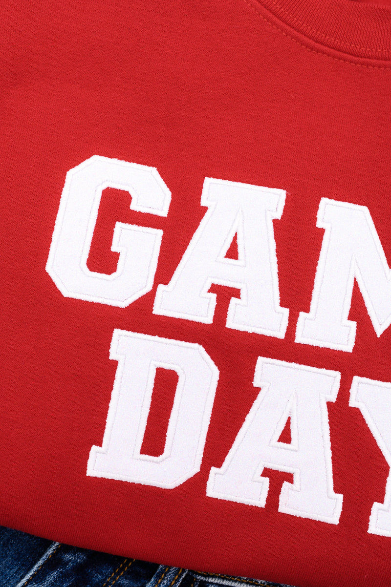 PREORDER: Embroidered Glitter Game Day Sweatshirt in Red/White