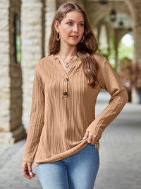 Delaney Notched Long Sleeve Top In Multi Colors