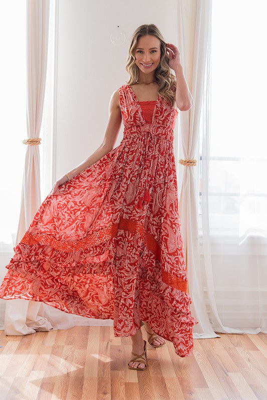 Floral Maxi Dress in Rust